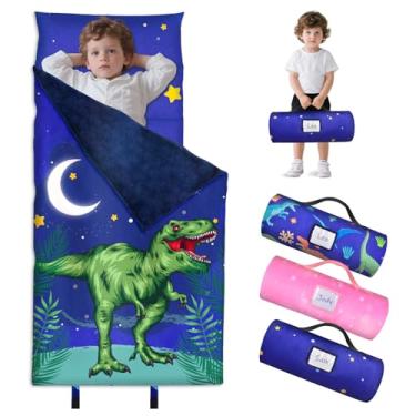 Imagem de Tapete de cochilo infantil com travesseiro, saco de dormir para crianças, meninos e meninas, dinossauro, sacos de dormir macios para pré-escola, jardim de infância, tapetes de dormir de 2 a 6 anos