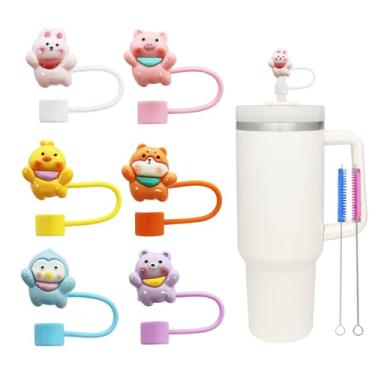 Imagem de 6 peças de cobertura de palha animal de 10 mm para copo Stanley, cobertura de palha à prova de poeira para copos e garrafas de água de 30 e 1,134 g, acessórios reutilizáveis para copos Stanley