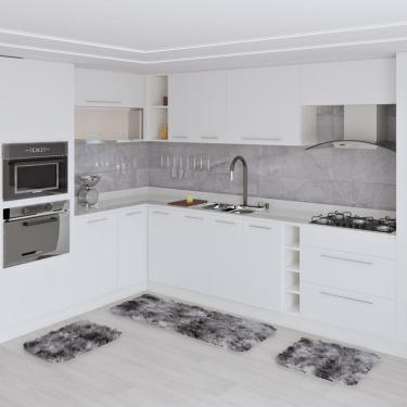Imagem de Jogo Kit Tapete Cozinha Anti Derrapante 3 Uni Mesclado Cinza