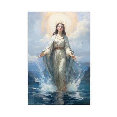 Imagem de KERAXL Pôster Mother Mary Stella Maris Impressão Estrela do Mar Abençoada Virgem Maria Pintura Oração Cristã Arte de Parede Presentes Católicos Sem Moldura Estilo 12 x 18 polegadas (30 x 45 cm)