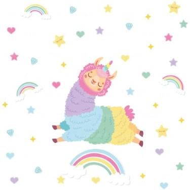Imagem de Kit Adesivos Tema Lhama Lavável Seguro e Criativo Ideal para Quarto Infantil ou Bebê Menino Menina Área Kids Fácil Aplicação