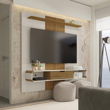 Imagem de Painel Para Até 65 Polegadas Com 1 Porta Basculante E Nichos Multimóveis Cr45287 Off White/cinamomo/ripado