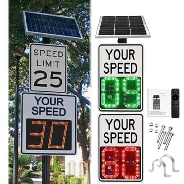 Imagem de Sinal de tráfego de radar de exibição de velocidade de 50,8 x 68,6 cm/61 x 88,9 cm com acessórios, sinal de feedback de radar de velocidade de velocidade solar, visor de LED, detector de limite de