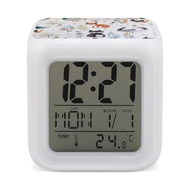 Imagem de RTFGHJS Despertador com imagem de animal, despertador colorido, pequeno visor de LED, despertador digital, relógio compacto, relógio eletrônico para quartos, cabeceira, mesa, prateleira, tamanho único