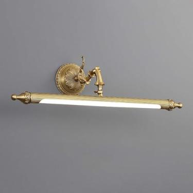 Imagem de Luzes De Espelho De Banheiro De Latão, Luz De Imagem Led Luz Frontal De Espelho Vintage Com Cabeça De Lâmpada Giratória, 3 Temperaturas De Cor, Luzes De Armário De Espelho, 71cm/12w