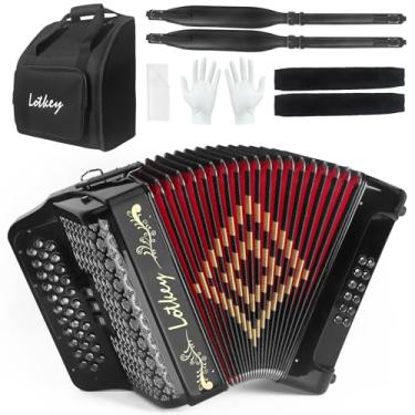 Imagem de Lotkey Acordeão diatônico de 34 teclas, acordeões de celuloide multitons 3412 mais altos e claros do que plástico para adultos, iniciantes, profissionais com bolsa atualizada, correias, protetor de