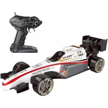 Imagem de Carrinho de Controle Remoto F1, Branco, com Luzes e Efeito de Fumaça