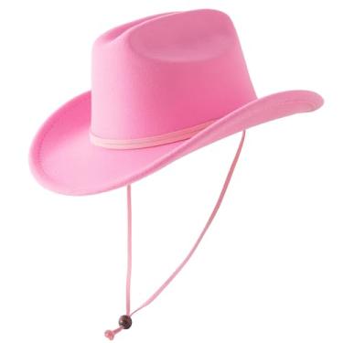 Imagem de Jastore Chapéu de cowboy para meninos e meninas, chapéu de vaqueira de feltro ocidental com quintal (rosa escuro, 3-5 anos)