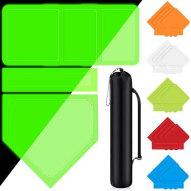 Imagem de Hiboom Conjunto de 5 peças de base de beisebol e softbol com bolsa de transporte portátil, 3 bases para baixo, 1 placa inicial 1 borracha de arremesso para kickball, softball, quintal, playground,