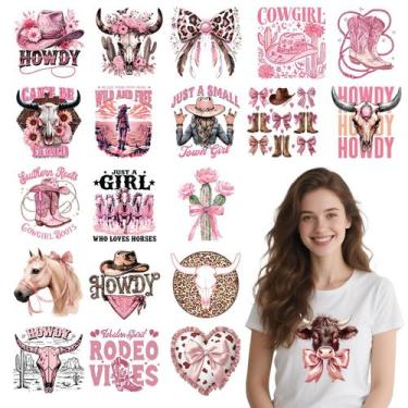 Imagem de Iron on Patches Shejdgart Dtf Transfers Western Cowgirl x20