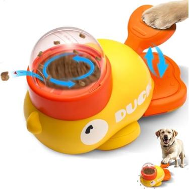 Imagem de Brinquedo interativo de quebra-cabeça de ração para cães, alimentador lento para animais de estimação, dispensador de petiscos em forma de pato com saída de comida de 3 tamanhos, tigela de alimentação