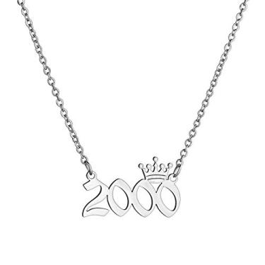 Imagem de MICOMAKA Número de ano de nascimento com colar de coroa, inglês antigo, joia de aniversário memorável para mulheres e meninas, joia de aniversário personalizada, pingente de aço inoxidável de ouro