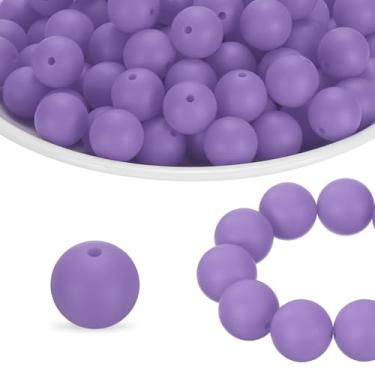 Imagem de HARFINGTON 65 peças de contas de silicone 15 mm contas focais redondas de borracha a granel para canetas, chaveiro, pulseira, colar, artesanato, faça você mesmo, roxo escuro