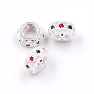 Imagem de Malahill Contas espaçadoras de zircônia cúbica para fabricação de joias, 30 peças, 6 x 3 mm, prata