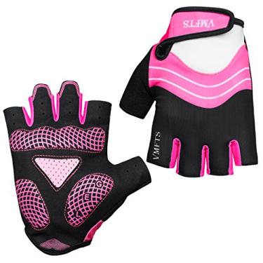 Imagem de Luvas de ciclismo VMFTS com acolchoamento em gel luvas esportivas sem dedos e luvas de dedo para fitness musculação corrida treino escalada paraquedas corrida, Half-finger Pink, XX-Large