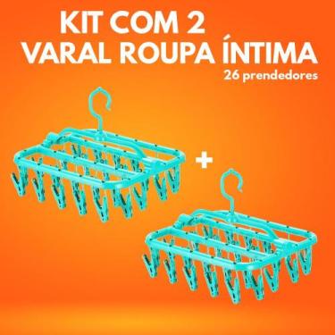 Imagem de Kit 2 Varal Roupa Íntima com 26 Prendedores Resistente - PlasBrink