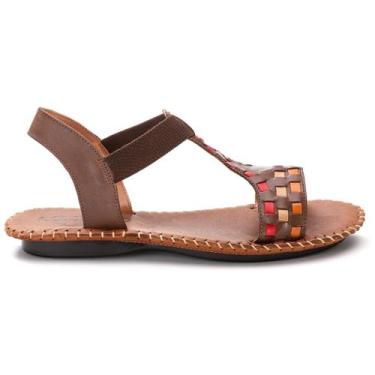 Imagem de Sandalia Rasteira Flor de Couro Marrom Confortável Feminina Pronta Ent