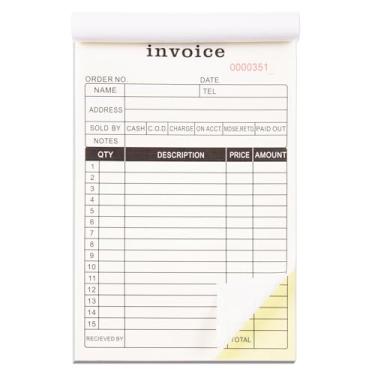 Imagem de FOBSME Livros de pedidos de vendas com formulários sem carbono de 2 partes 21,5 x 13,5 cm Livro de registro de recibos com papelão para lojas de varejo de pequenas empresas (1 bloco, 50 conjuntos por