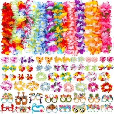 Imagem de Atonofun 80 Peças De Colares Para Decoração Festa Luau - Havaiana A Granel, Óculos, Pulseiras Coloridas, Tiaras Flores, Adultos, Aniversário Tropical, Verão, Praia, Lembrancinhas, Suprimentos