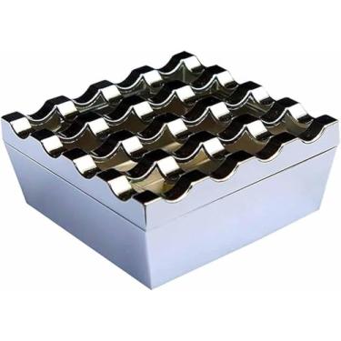 Imagem de Quadrado De Metal Criativo De 16 Furos Com Cinzeiro De Tampa Cinzeiro Vintage Fosco Grande, Silver