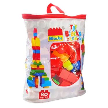 Imagem de Sacola com Blocos de Montar Cubic Jr Coloridos 80 pçs G BR2277 - Multikids