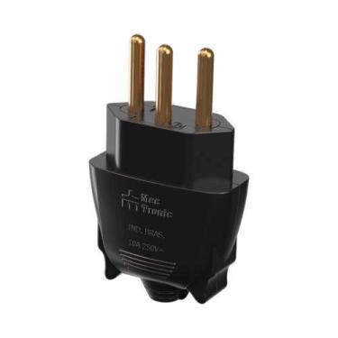 Imagem de Pino Macho 3P 10A com Prensa Cabo Preto - Uso Elétrico e Industrial - 