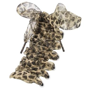 Imagem de UamGlsob Cadarços com estampa de leopardo de 4 cm de largura para treinadores, acabamento de cadarços planos de chiffon de cetim colorido para tênis, decoração de sapatos modernos, Amarelo, 47Inch