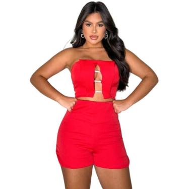 Imagem de Conjunto Feminino Short e Top Cropped Sophia Vermelho-Feminino