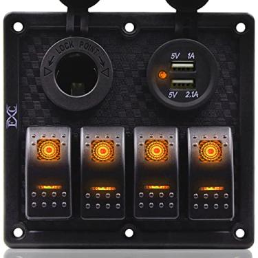 Imagem de FXC Painel De Interruptores Balancim Para Barco Marinho À Prova D'Água Laranja Fxc, 4 Vias, Com Soquete Usb Duplo + Isqueiro, Luz Led Carro, Rv, Veículos, Caminhão