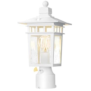 Imagem de APOTO Luzes de poste ao ar livre do crepúsculo ao amanhecer, luminária de poste de lâmpada à prova d'água, postes de lâmpada de alumínio, postes de iluminação ao ar livre, lanterna para jardim, pátio