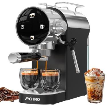Imagem de AYCHIRO Máquina de café expresso de 20 bar, cafeteira compacta com espumador de leite, máquina de café com tela sensível ao toque com bandeja coletora/tanque de água removível, alça embutida para uso