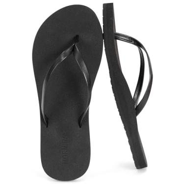 Imagem de MORMIRAC Chinelo feminino de couro fino confortável verão praia tanga suporte arco antiderrapante, Preto, 35