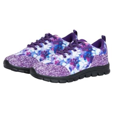 Imagem de Tênis feminino de caminhada com estampa de pata, leve, confortável, com laços fáceis de calçar e calçar para uso ao ar livre, Patas reflexivas, 40