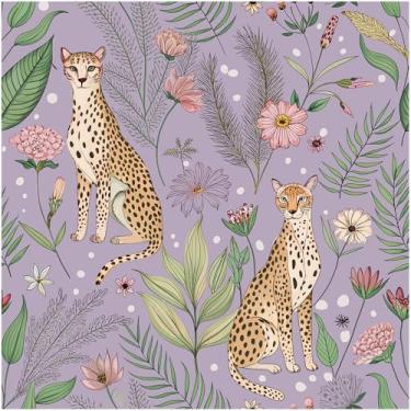 Imagem de Floralplus Papel de parede de leopardo da selva removível floral boho tropical guepardo animal papel de parede amigável para locatário texturizado adesivo em contato para quarto cozinha 44,5 x 299,7