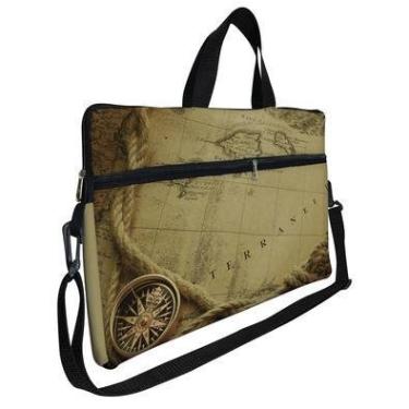 Imagem de Case Capa Maleta Premium Para Notebook Laptop De 17 E 17,3 Com Alça De Mão Alça De Ombro E Zíper Lateral - Mapa Antigo