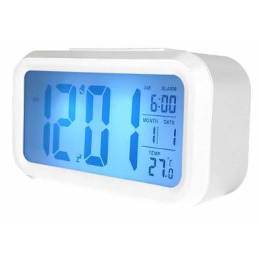 Imagem de Relógio De Mesa Digital Branco com Despertador e Sensor de Temperatura