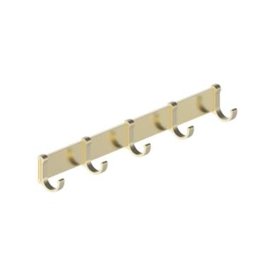 Imagem de Cabide montado na parede – Trilho de gancho de liga de alumínio com 5 ganchos para pendurar, suporte de toalha para casaco/chapéu/toalha/bolsa/chave/entrada/banheiro (latão escovado)
