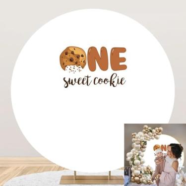Imagem de OERJU Capa de fundo redonda de 1º aniversário de biscoito, um fundo redondo para fotografia para meninas, meninos, decoração de festa de primeiro aniversário, arco, cabine fotográfica, pano de fundo