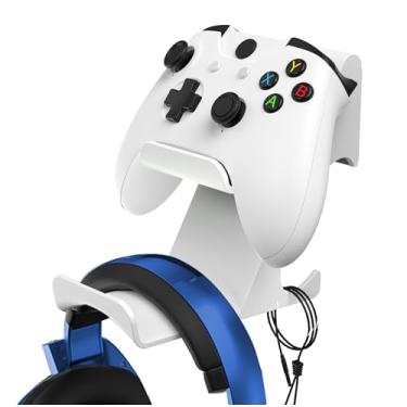 Imagem de 6amLifestyle- Suporte de parede para controle e fone de ouvido com suporte para cabo para PS5 PS4 Xbox One Switch Pro Gamepad Gancho para controle Adesivo forte/parafusos, branco