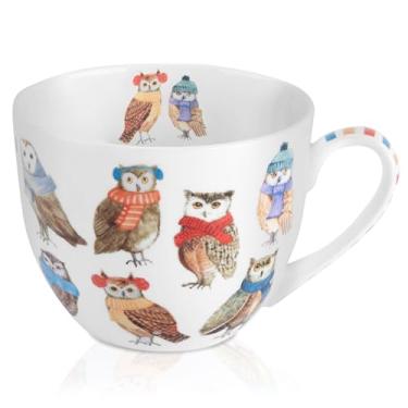 Imagem de Caneca de café com corujas de outono fofas, canecas de porcelana de 590 ml com corujas encantadoras em cachecóis e chapéus coloridos — Presente de outono aconchegante, sábio e perfeito para