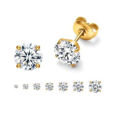 Imagem de Conjunto de 7 pares, brincos hipoalergênicos de zircônia cúbica CZ de 2 a 8 mm, 20 Gauge, Aço cirúrgico hipoalergênico, Zircônia cúbica