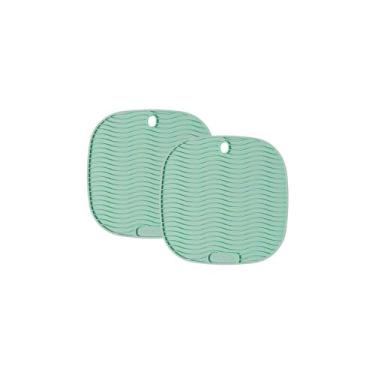 Imagem de Conjunto de Descansos de Panela Quadrado de Silicone Verde - 2 unidades - 17x17cm - Resistente ao Calor e Deslizamento - Livre de BPA