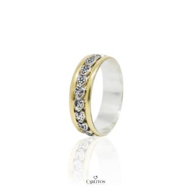 Imagem de Aliança da Vovó Coração - Prata/Borda de ouro 12K - Carlitos Joias, 29