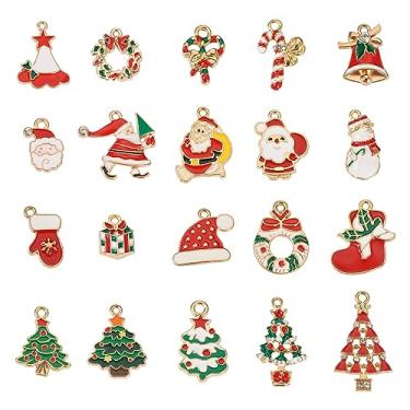 Imagem de Spritewelry 40 peças de pingentes de Natal com strass sortidos banhados a ouro esmaltado, pingentes de Natal, árvores, boneco de neve, para colar, pulseira, brinco, joias, 20 estilos