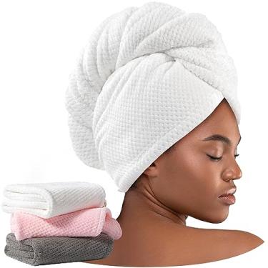 Imagem de Umisleep Pacote com 3 toalhas de microfibra para cabelos cacheados, toalha de secagem de cabelo super absorvente para mulheres, crianças, acessórios de cuidados com o cabelo, turbante de cabelo para