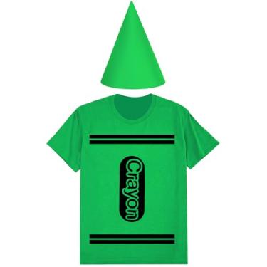 Imagem de Coume Conjunto de fantasia de giz de cera de Halloween, camiseta de feltro, chapéu de feltro, dia das bruxas, divertido, grupo de fantasia para mulheres e homens, cosplay (3GG, verde)