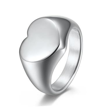 Imagem de MYNENEY Anéis de aço inoxidável com sinete de coração, alianças de noivado para mulheres, anéis de compromisso para ela, tamanho 6-12, 12, Aço inoxidável, Sem pedra preciosa