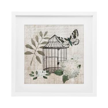 Imagem de Stupell Industries Estampa emoldurada branca vintage de flores de borboleta Menagerie por Nan, 40,6 x 40,6 cm