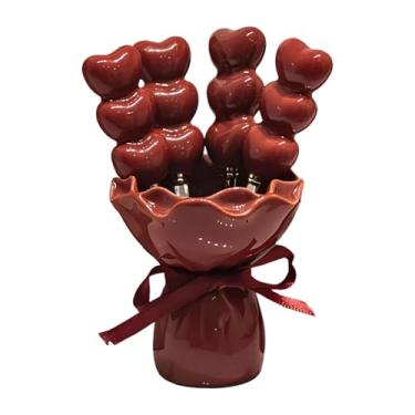 Imagem de AFXGUSD Garfo de Frutas com Suporte, Garfos de Salada, Pote de Cerâmica para Armazenamento, Criativo, para, Sobremesas, para Casa, Jarra Vermelha