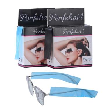 Imagem de PERFEHAIR Mangas descartáveis para óculos de 400 quilates | Protetor de óculos para tintura e tintura de cabelo de salão | Capas de braço para óculos em caixa dispensadora | Preto e azul, 2 pacotes